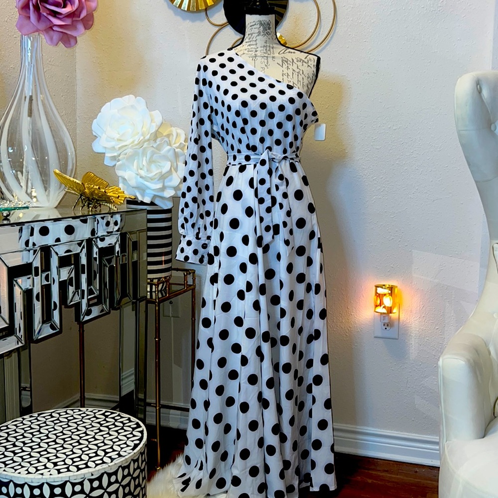 Polka dot one shoulder dress